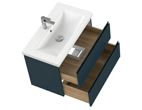 Тумба под раковину Cersanit MODUO 80 для MODUO 80, подвесная, цвет темно-серый, 2 выдвижных ящика, прямоугольная