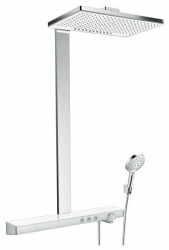 Душевая система Hansgrohe Rainmaker Select Showerpipe 460 2jet EcoSmart, высота 109 см, цвет хром/белый, комплект: верхний душ/ручной душ/термостат для душа/штанга для душа/держатель для душа, наружного монтажа, настенная, латунный