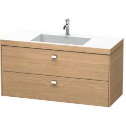 Тумба c раковиной Duravit Brioso, 120х48х61,3 см, подвесная, 2 выдвижных ящика, ДСП, цвет: дуб европейский/хром /Vero Air, мебельная, прямоугольная, цвет белый, фарфоровая, 1 отверстие под смеситель, без перелива