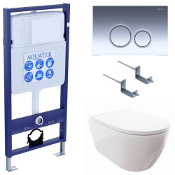 Комплект унитаза с инсталляцией Aquatek Поларис (Сет) c сиденьем микролифт, с клавишей смыва (кнопкой, клавишей двойного смыва) хром, комплект крепления