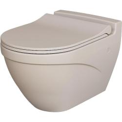 Унитаз подвесной Ambassador Nord, бежевый матовый, горизонтальный (в стену) выпуск, без сиденья в комплекте, дюропласт, безободковый, антивсплеск, под скрытый бачок