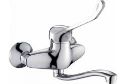 Смеситель для кухни/мойки Potato P05, однорычажный, настенный, поворотный, керамический, длина излива 300 мм, цинк, цвет хром