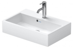 Раковина DURAVIT Vero Air WonderGliss 60х44х16,5 см, подвесная, прямоугольная, санфарфор, шлифованная, цвет белый, 1 отверстие под смеситель, антигрязевое покрытие, слив/перелив