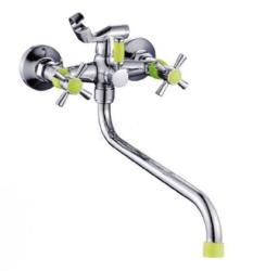 Смеситель для ванны/душа Ekko, двухвентильный, настенный, поворотный, силумин, длина излива 350 мм, керамический, цвет хром/желтый