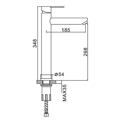 Смеситель для раковины/умывальника Splenka S223.15.06 высокий, однорычажный, неповоротный, фиксированный излив, длина 185 мм, высота 268 мм, нержавеющая сталь, цвет черный