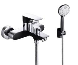 Смеситель для ванны/душа VIEIR, настенный, однорычажный, неповоротный, керамический, длина излива 182 мм, латунь, цвет черный/хром