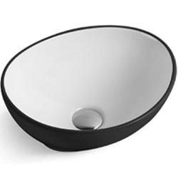 Раковина-чаша для ванной CeramaLux NC 7138BW 40,5х14х33 накладная, овальная, керамическая/фарфоровая, цвет белый/черный, без отверстия под смеситель, без слива-перелива