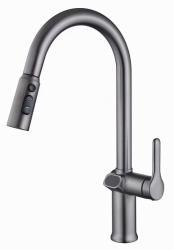 Смеситель для кухни/мойки Esko Gun Metal K15GMLED однорычажный, поворотный, длина излива 175 мм, вытяжной излив с дисплеем и датчиком температуры воды, латунь, серый