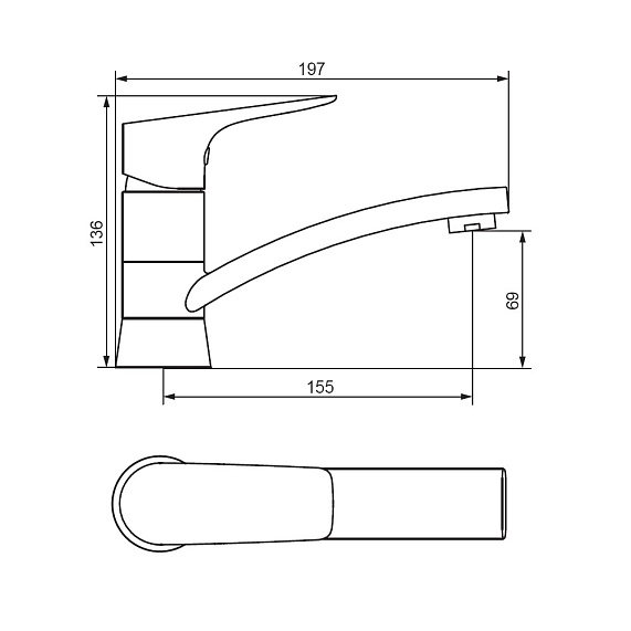 Смеситель для раковины/умывальника Damixa Jupiter однорычажный, поворотный, керамический, длина излива 155 мм, латунь, цвет хром