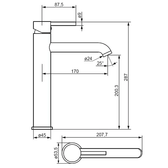 Смеситель для раковины/умывальника Damixa Scandinavian Pure, однорычажный, неповоротный, керамический картридж, высокий, длина излива 170 мм, латунь, цвет хром