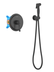 Смеситель с гигиеническим душем Aquatek Классик встраиваемый, однорычажный, керамический, без излива, с гибким шлангом/лейкой, латунь, цвет матовый черный