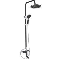 Душевая система SHEVANIK, высота 1350 мм, цвет черный/хром, комплект: однорычажный смеситель с изливом/тропический душ (с верхней лейкой)/стойка/лейка/шланг, наружного монтажа