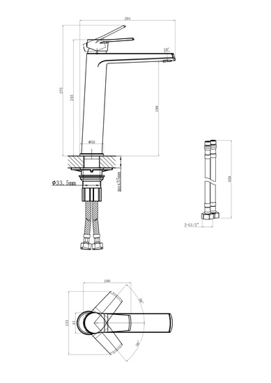 Смеситель для раковины/умывальника Cersanit City однорычажный, высокий, неповоротный, длина 145 мм, латунь, цвет черный