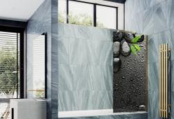 Душевая шторка на ванну MaybahGlass, 140х90 см, стекло с рисунком (ФП006)/профиль широкий, цвет золото, фиксированная, закаленное стекло 8 мм, плоская/панель, правая/левая, правосторонняя/левосторонняя, универсальная