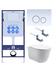 Комплект унитаза с инсталляцией Aquatek Классик (Сет) c сиденьем микролифт, с клавишей смыва (кнопкой, клавишей двойного смыва) белая, комплект крепления
