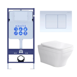 Комплект унитаза с инсталляцией Aquatek Амадео (Сет) c сиденьем микролифт, с клавишей смыва (кнопкой, клавишей двойного смыва) белая, комплект крепления