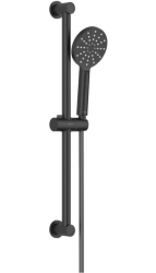 Душевой гарнитур Aquatek Оберон наружного монтажа, высота 677 мм, цвет матовый черный, комплект: стойка/лейка/шланг, нержавеющая сталь/пластик