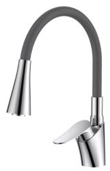 Смеситель для кухни/мойки Voda Kitchen однорычажный, поворотный/гибкий излив, керамический, длина 215 мм, полимерный сплав, цвет темно-серый/хром