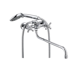 Смеситель для ванны/душа VIEIR настенный, двухвентильный, поворотный, латунный, длина излива 400 мм, латунь, цвет хром