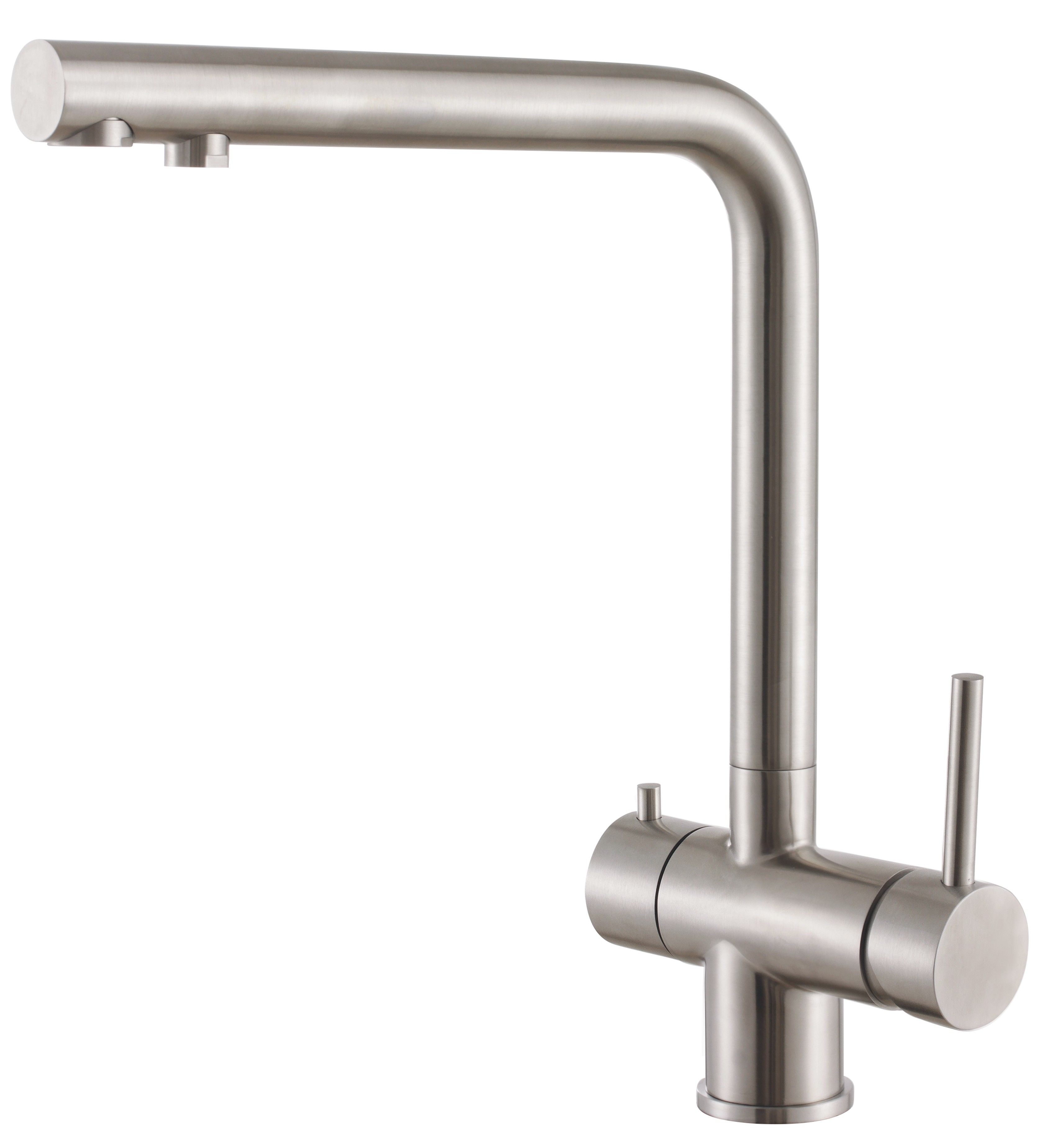 Смеситель для кухни/мойки HAIBA однозахватный, с подключением фильтра питьевой воды, поворотный, латунный, биканальный, с высоким изливом, длина 259 мм, латунь, цвет серый