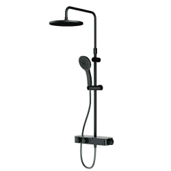Душевая система AM.PM Inspire 2.0, высота 1030-1460 мм, цвет черный матовый, комплект: термостатический смеситель/тропический душ (с верхней лейкой)/стойка/лейка/шланг, латунь/нержавеющая сталь/пластик