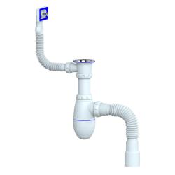 Сифон Unicorn для мойки 1 1/2"х40 с прикручивающимся выпуском, прямоугольный перелив, чашка из нержавеющей стали, с гибким отводом 40х40/50 мм В422