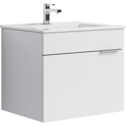 Тумба с раковиной Aqwella Brig 100, 605х510х470 мм, подвесная, 1 выдвижной ящик, ЛДСП, прямоугольная, цвет: белый/раковина Quadro 60 Sanita, прямоугольная, цвет белый, керамика, отверстие под смеситель, без слив-перелива, умывальник
