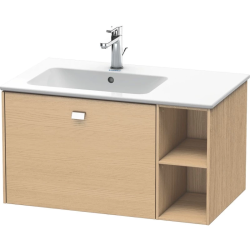 Тумба под раковину Duravit Brioso, 82х47,9х44,2 см, подвесная, 1 выдвижной ящик, с открытой полкой слева, ДСП, цвет: натуральный дуб/хром, шкафчик навесной, механизм доводчика, прямоугольная, левая, в ванную комнату