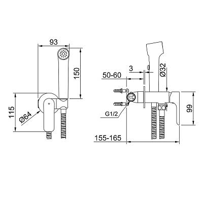 Смеситель с гигиеническим душем Raglo R03.52.03 встраиваемый, однорычажный, керамический, без излива, с гибким шлангом/лейкой, латунь, цвет сатин золотой
