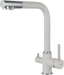 Смеситель для кухни/мойки GranFest, с подключением фильтра для питьевой воды, однорычажный, керамический картридж, высокий, с поворотным изливом, длина 218 мм, латунь, цвет иней