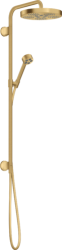 Душевой гарнитур Axor One Showerpipe 280 1jet, высота 110,8 см, комплект: верхний душ/ручной душ/настенный разъем/душевой шланг/держатель для ручного душа/душевая штанга, цвет: шлифованное золото, скрытого монтажа, настенный, для душа/ванной