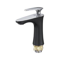 Смеситель для раковины G-lauf однорычажный, излив короткий, длина 115 мм, керамический, цинк, цвет хром/черный, без донного клапана LOT1-A010YB