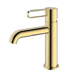 Смеситель для раковины/умывальника Splenka S03.10.23 однорычажный, неповоротный, фиксированный излив, длина 134 мм, высота 95 мм, латунь, цвет золото