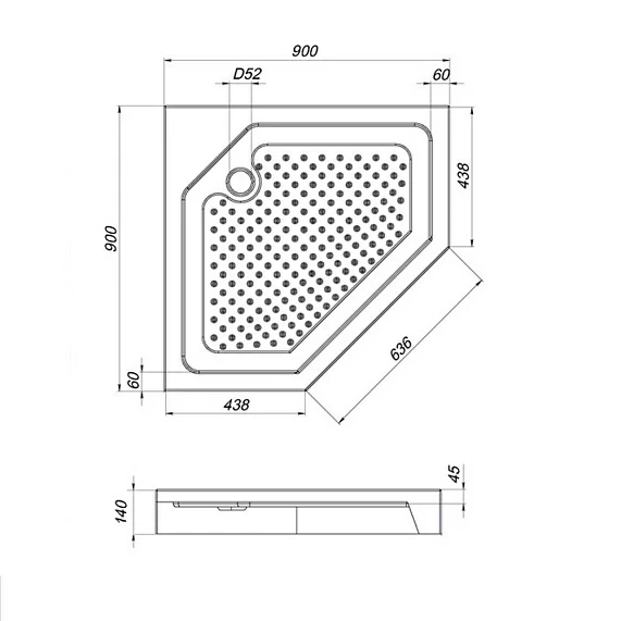 Душевой поддон Am.Pm Gem 90х90х14 см цвет белый, пятиугольный, акриловый, каркас, средний, цвет белый, для душа, душевых уголков