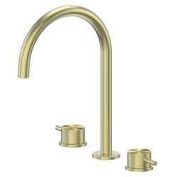 Смеситель для раковины/умывальника ABBER Wasser Kreis 316 на 3 отверстия, двухвентильный, длина излива 177 мм, керамический, нержавеющая сталь, цвет золото брашированное