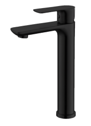 Смеситель для раковины/умывальника AQUEDUC однорычажный, высокий, неповоротный, керамический, нержавеющая сталь, цвет черный матовый 345742