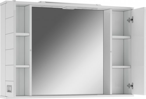 Зеркальный шкаф Домино Cube 100, 1004х150х688 мм, с LED/ЛЕД-подсветкой, подвесной, цвет белый, зеркало, 2 распашные дверцы, прямоугольный