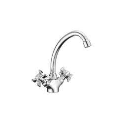 Смеситель для кухни/мойки Accoona, двухвентильный, поворотный, керамический, длина излива 120 мм, латунь, цвет хром