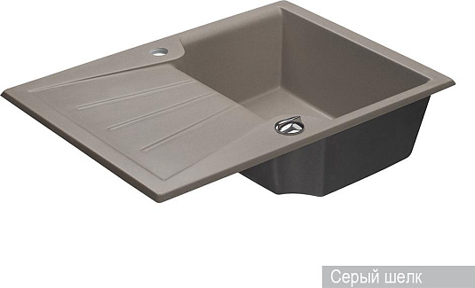 Мойка Акватон Монца, 68х50 см, врезная, с левым/правым крылом, из искусственного камня, прямоугольная, цвет серый шёлк, без отверстия под смеситель, слив-перелив, для кухни, прямая