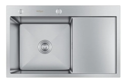 Мойка кухонная Hoffger 7850L врезная, Satin (сталь сатин) 780х500х225 мм нержавеющая сталь, крыло справа, прямоугольная, с отверстием под смеситель, слив-перелив Мойка кухонная Hoffger 7850L врезная, Satin (сталь сатин) 780х500х225 мм нержавеющая сталь, крыло справа, прямоугольная, с отверстием под смеситель, слив-перелив