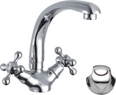 Смеситель для кухни/мойки Accoona, двухвентильный, поворотный, керамический, длина излива 180 мм, цинк, цвет хром