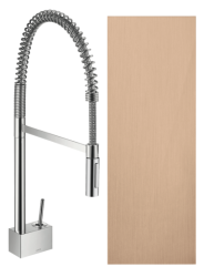 Смеситель для кухни/мойки Axor Starck Semi-Pro 240, однорычажный, керамический, с поворотным/вытяжным/гибким изливом, длина 27 см, латунь, цвет шлифованное красное золото, кухонный