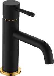 Смеситель для раковины/умывальника Boheme Uno, однорычажный, неповоротный, керамический, длина излива 120 мм, латунь, цвет черный/золото