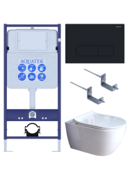 Комплект унитаза с инсталляцией Aquatek Поларис (Сет) c сиденьем микролифт, с клавишей смыва (кнопкой, клавишей двойного смыва) черная матовая, комплект крепления