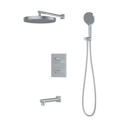Душевая система встраиваемая IDDIS Duna цвет глянцевый хром, комплект: смеситель термостатический, излив 205 мм, верхняя лейка с тропическим душем, ручная лейка, душевой шланг 1,5 м скрытого монтажа