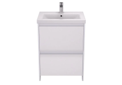 Тумба под раковину Velvex Klaufs 60.2Y, 600х450х851 мм, напольная, цвет белый, 2 выдвижных ящика/выдвижной органайзер, подходит раковина Como 60, правая/левая, правосторонняя/левосторонняя/универсальная, в ванную комнату