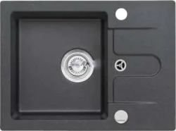 Мойка кухонная ALVEUS GRANITAL GENESIS CANCAN 30 G91 CARBON 32x35x14 см, врезная/встраиваемая сверху, с крылом, искусственный гранит, прямоугольная, цвет карбон, с отверстием под смеситель