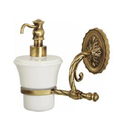 Дозатор жидкого мыла Migliore Edera, настенный, керамика/латунь, форма округлая, для мыла в ванную/туалет/душевую кабину, цвет бронза/белый