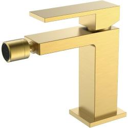 Смеситель для биде Boheme Qubic, однорычажный, неповоротный, керамический, длина излива 125 мм, латунь, цвет золото матовое