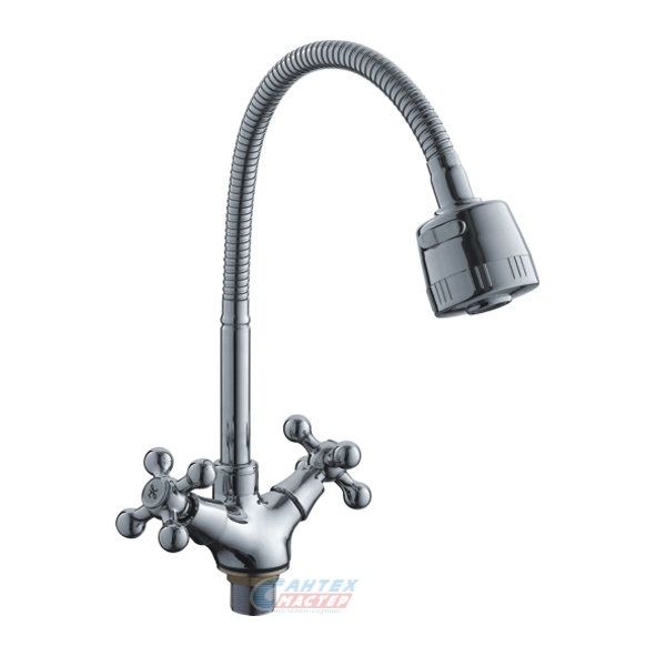 Смеситель для кухни/мойки Ledeme H19 двухвентильный, керамический, с высоким гибким изливом, латунь, цвет хром, кухонный, хромированный, вертикальный, кран, комплект, сантехника, водопроводные, размер, характеристики, высота, расстояние, длина